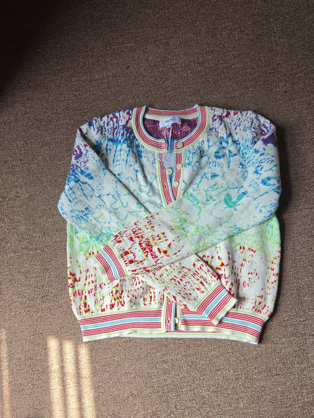 Pascal Multicolor Splatter-Knit Buttoned Crewneck Sweater